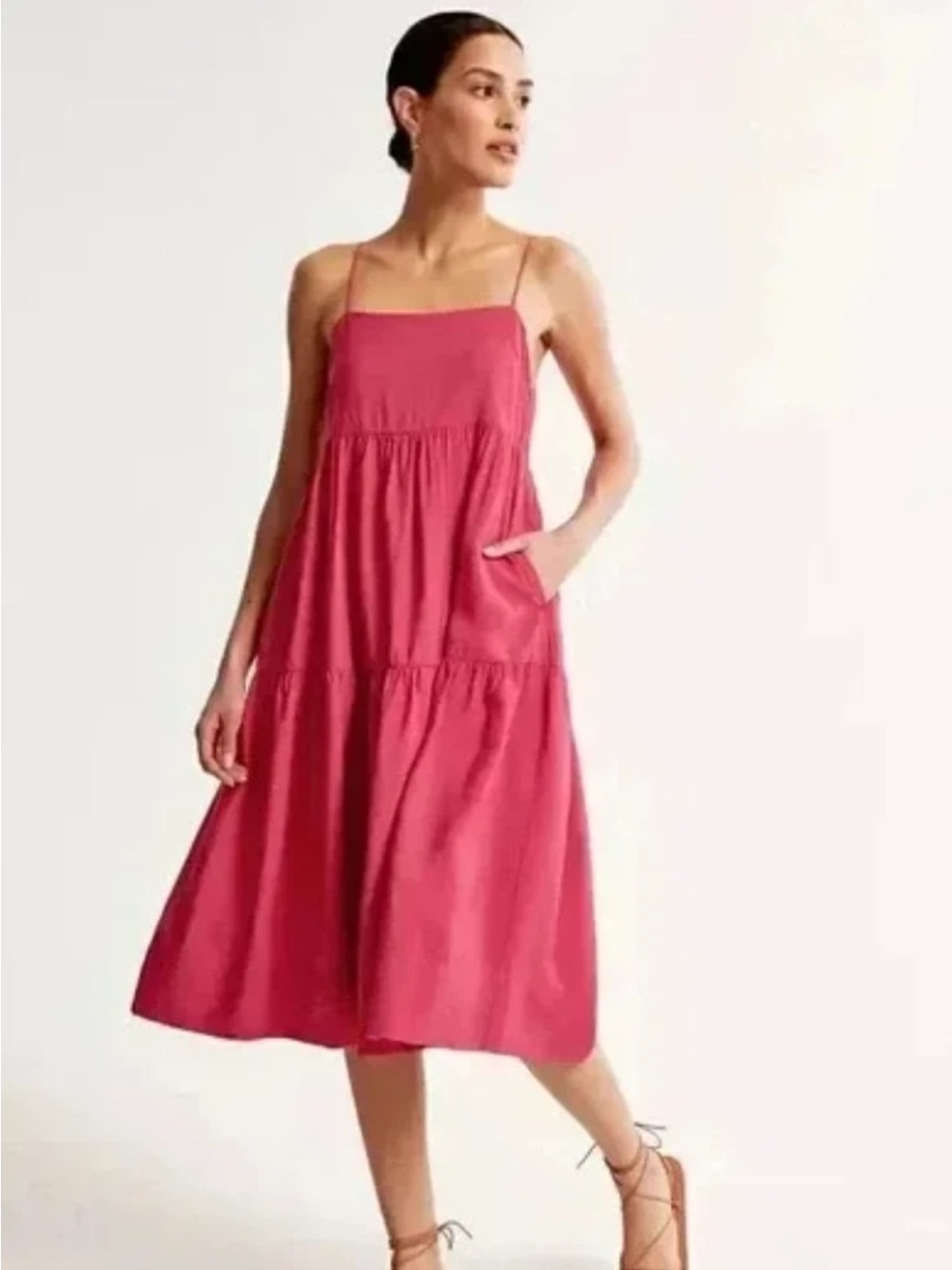 Abercrombie & Fitch Women's Trapeze Midi Dress Pink Vacation Flowy Size Medium